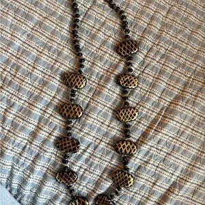 Vintage Black and Gold Beaded Statement Necklace - Women Jewelry